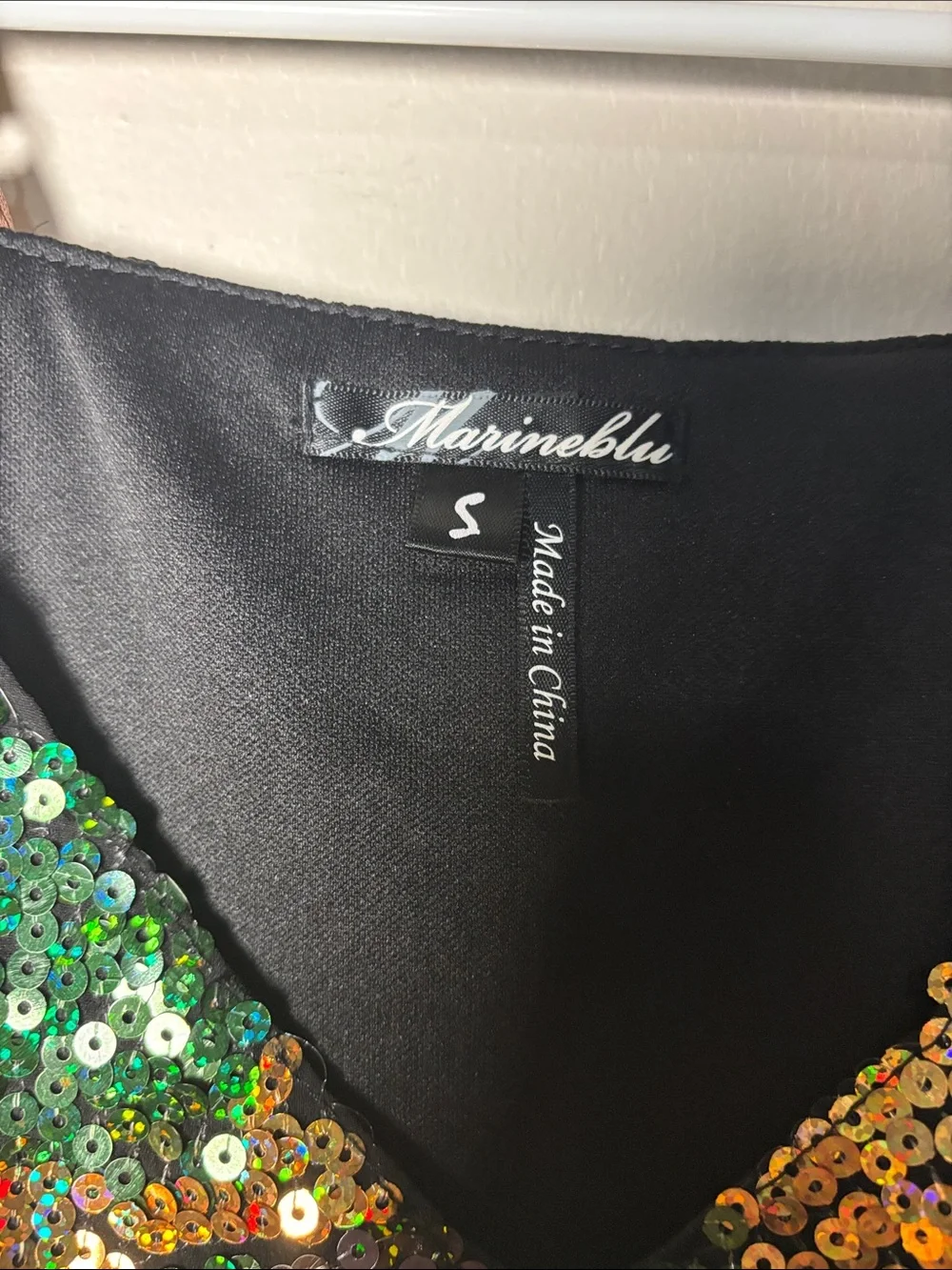 Marineblu Black Midi Dress with Green, Tan & Multicolor Sequins - Picture 2 of 3
